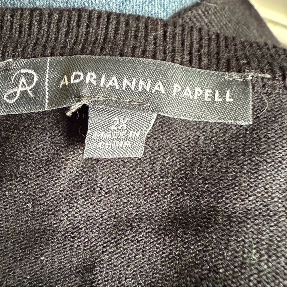 Adrianna Papell Women’s V-neck Pullover Black Textured Sleeves Sweater 2X - Picture 9 of 10